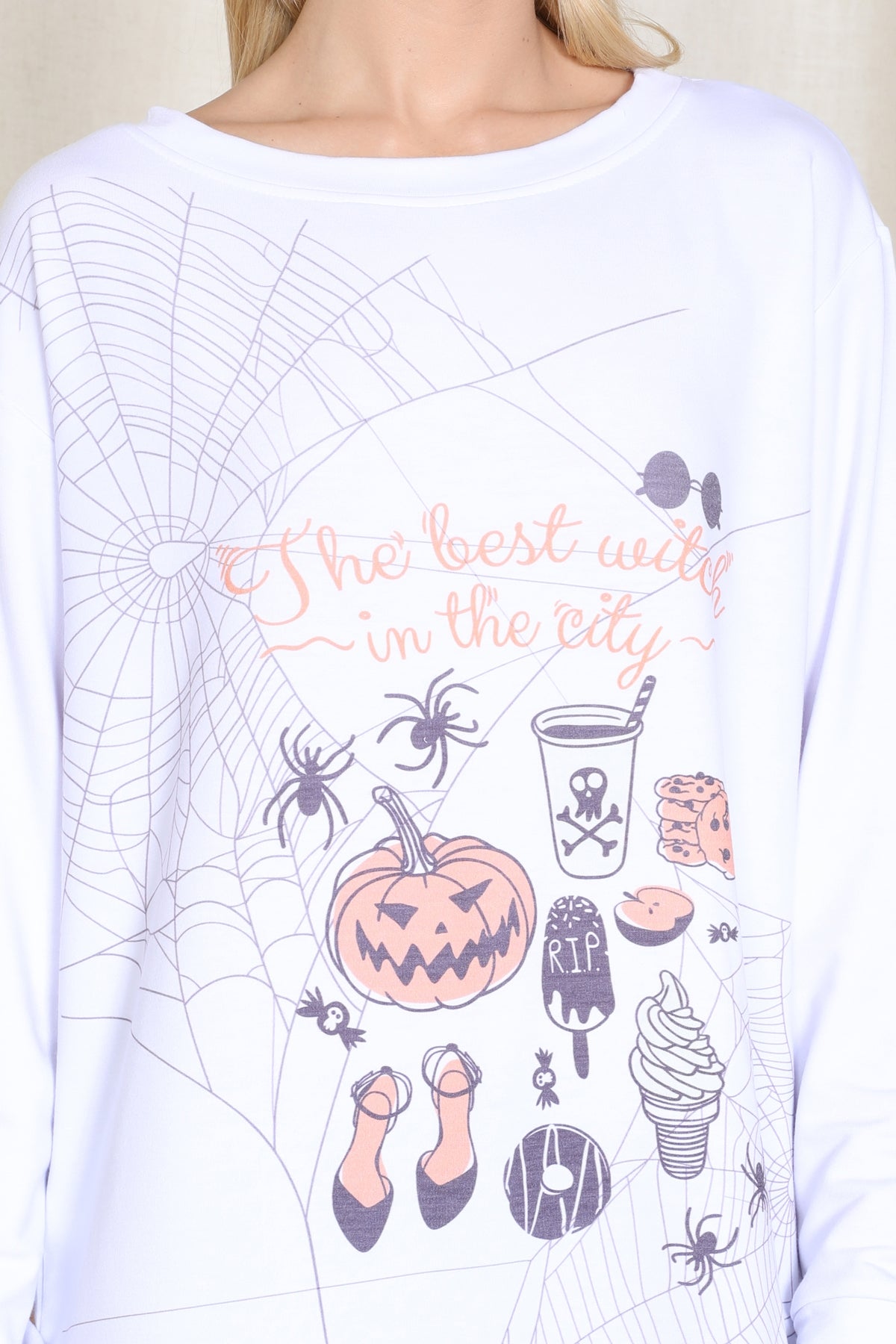 Long Sleeve Spooky Prints Shirt Dress