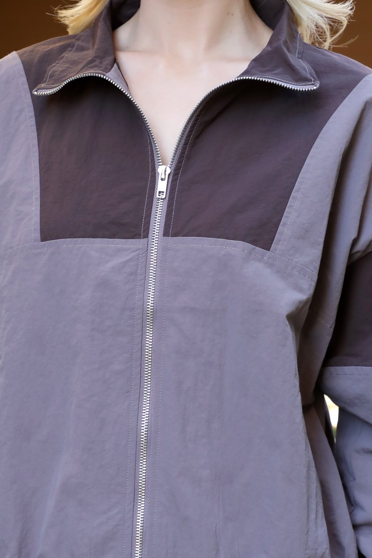 Two-Tone Zip-Up Windbreaker Jacket