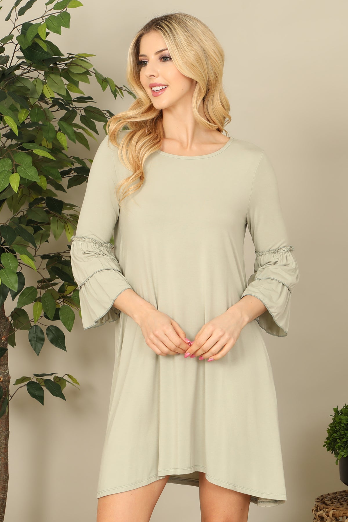 Ruffle Half Sleeve Solid Dress