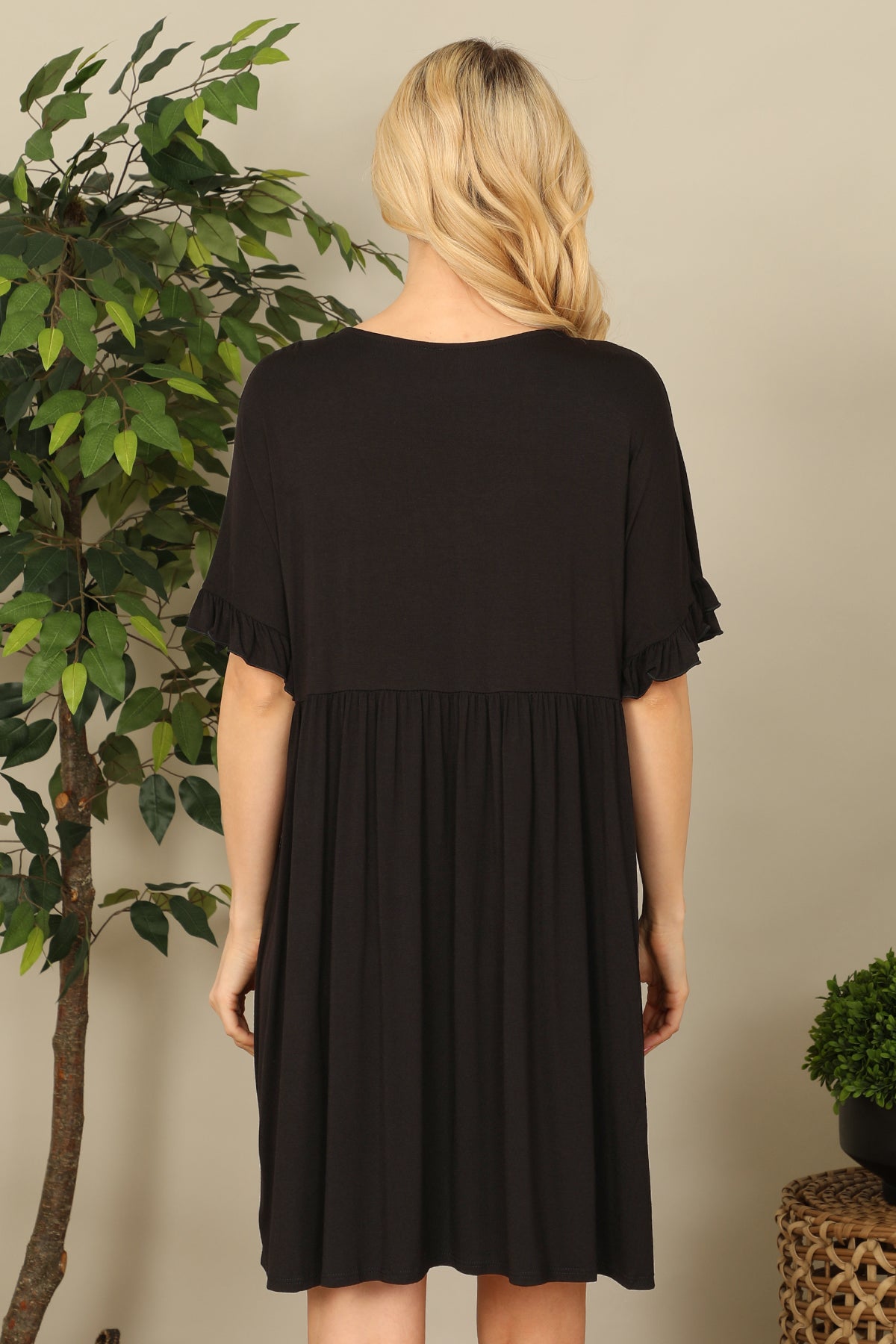V-Neck Flutter Sleeve Babydoll Mini Dress