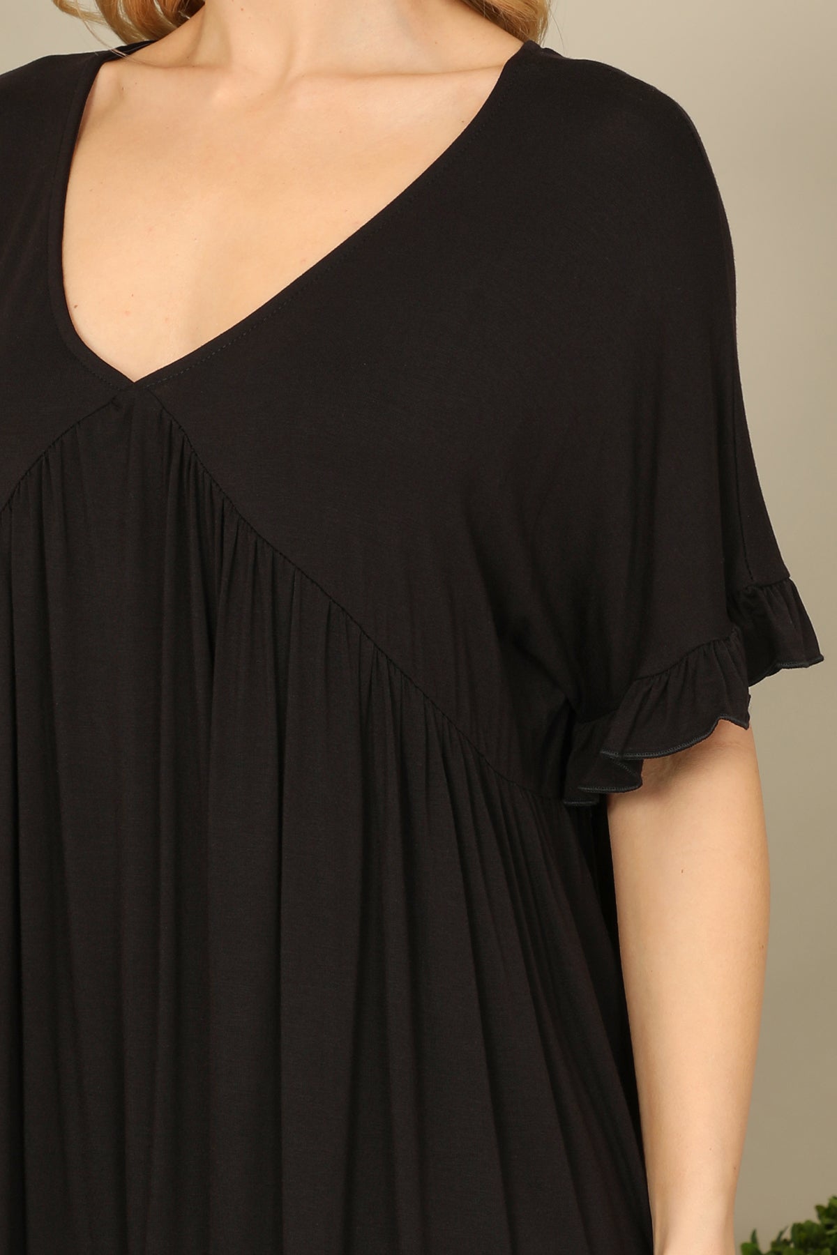 V-Neck Flutter Sleeve Babydoll Mini Dress