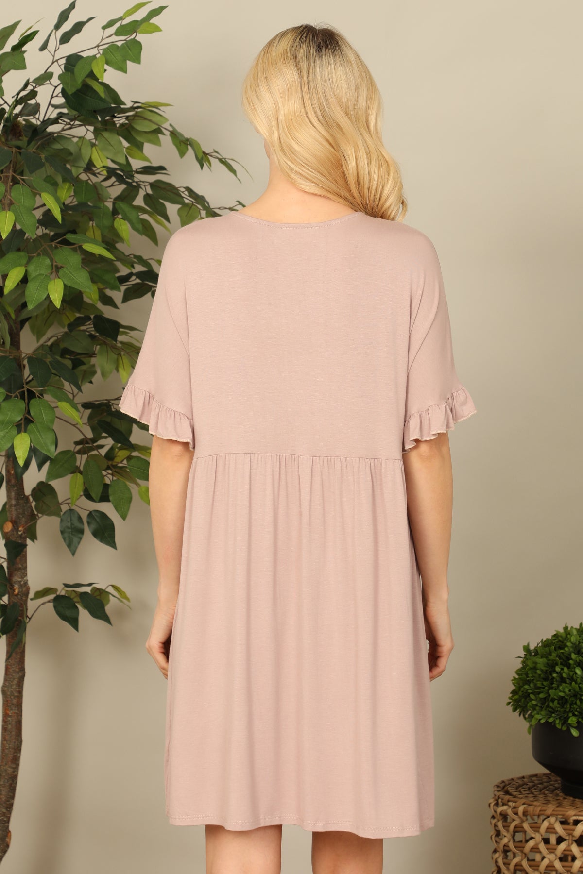 V-Neck Flutter Sleeve Babydoll Mini Dress