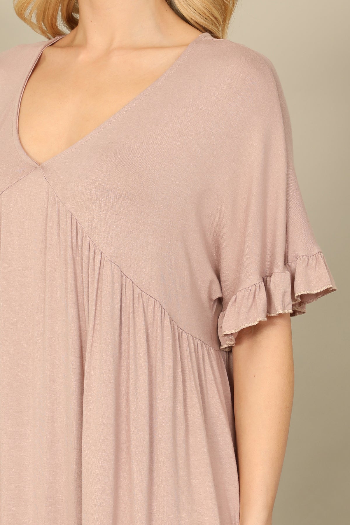 V-Neck Flutter Sleeve Babydoll Mini Dress