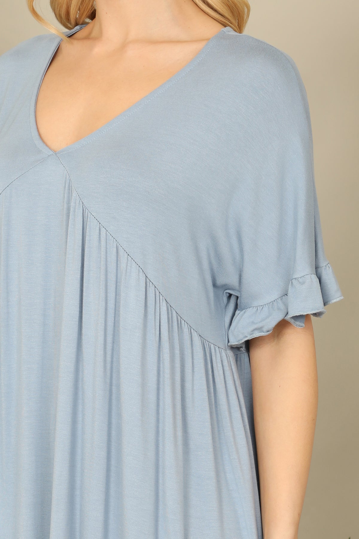 V-Neck Flutter Sleeve Babydoll Mini Dress
