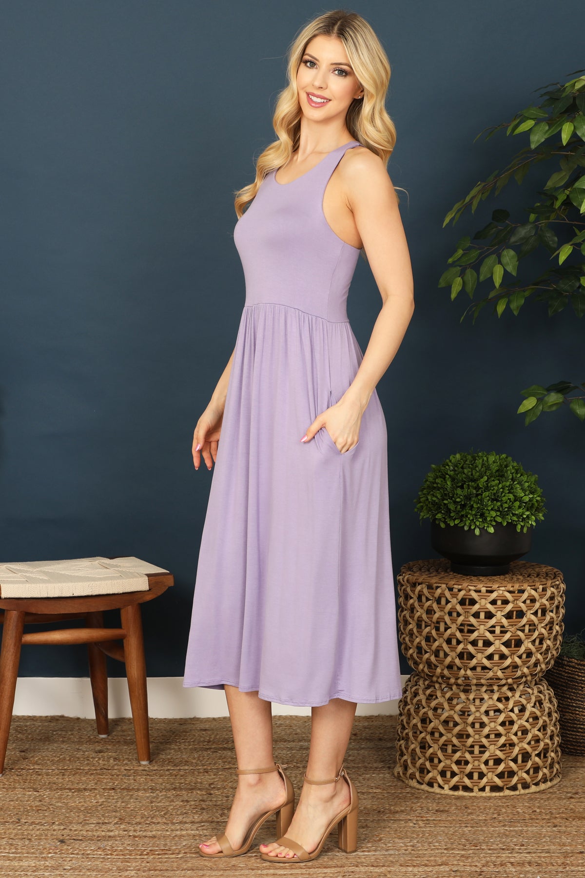 Side Pocket Tank Solid Midi Dess
