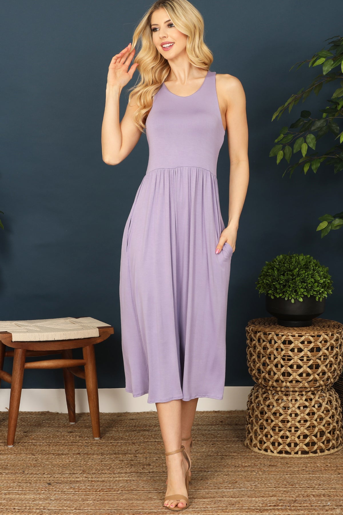 Side Pocket Tank Solid Midi Dess
