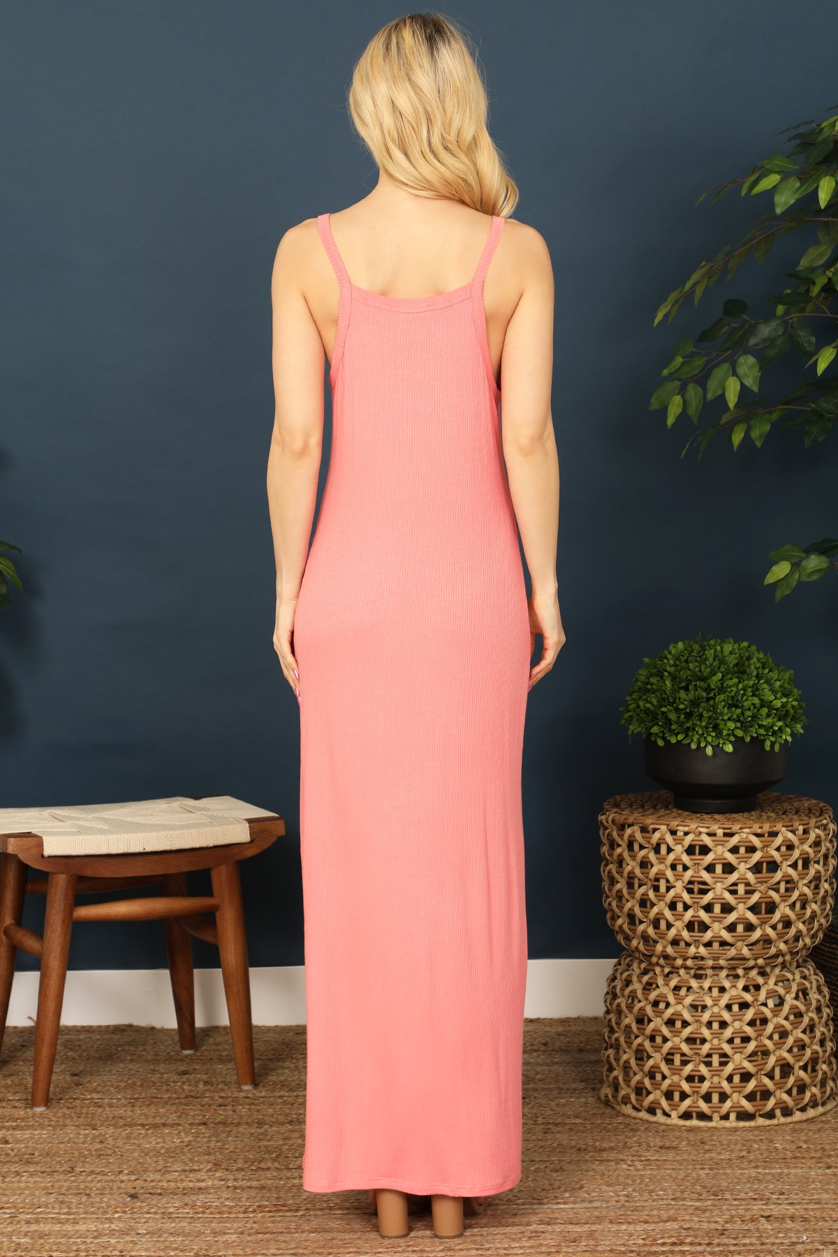 V-Neck Spaghetti Strap Solid Maxi Dress
