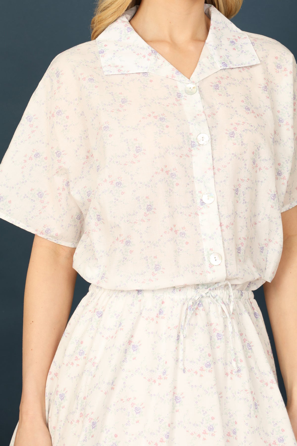 Half Sleeve Button Detail Tie Waist Mini Dress