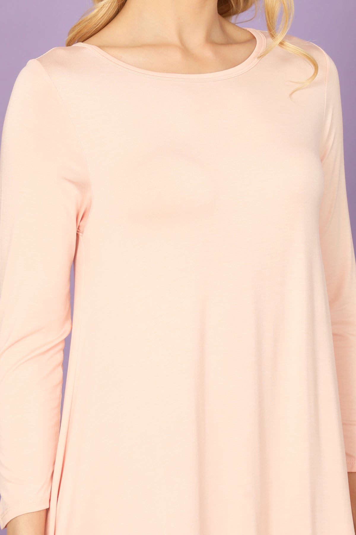 Solid Boat Neck Quarter Sleeve Side Pocket Mini Dress