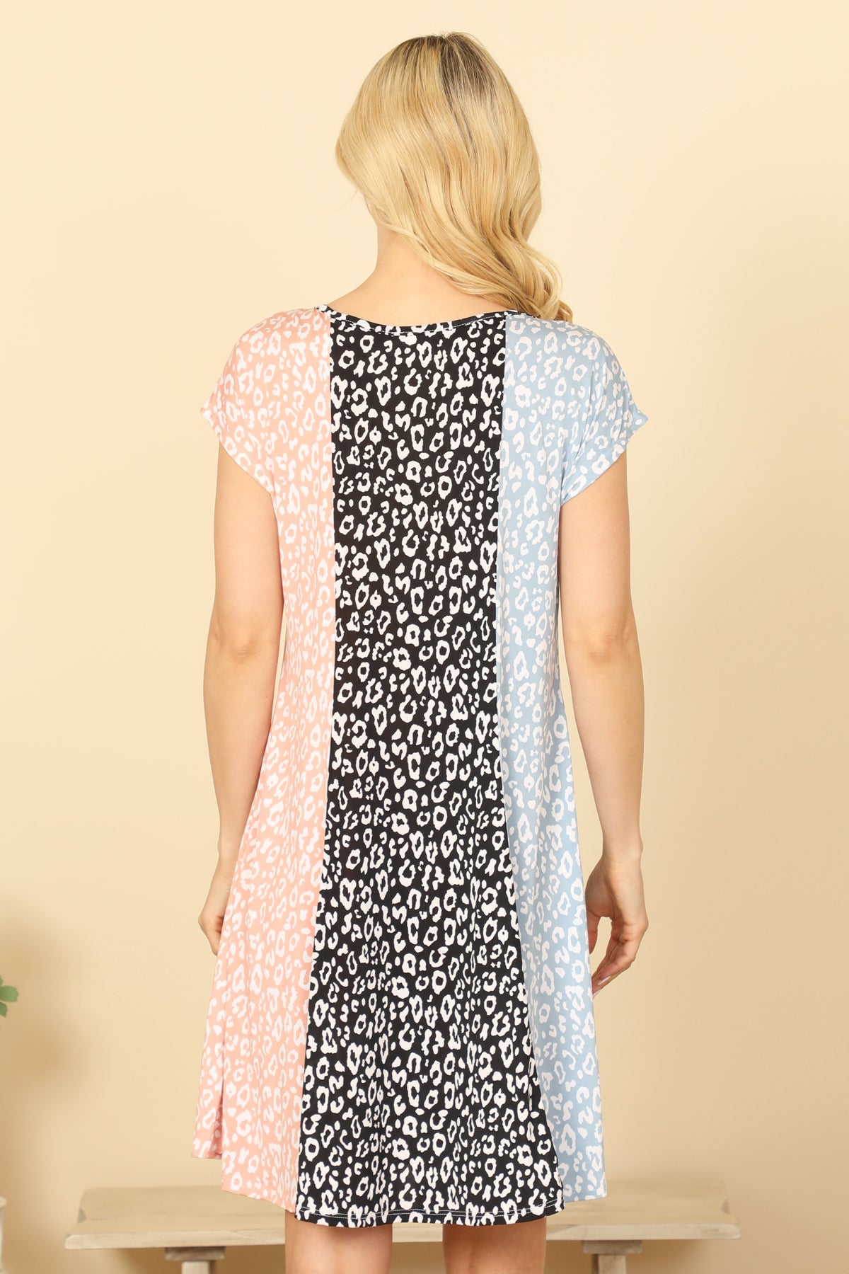 Short Sleeve Leopard Color Block Dress