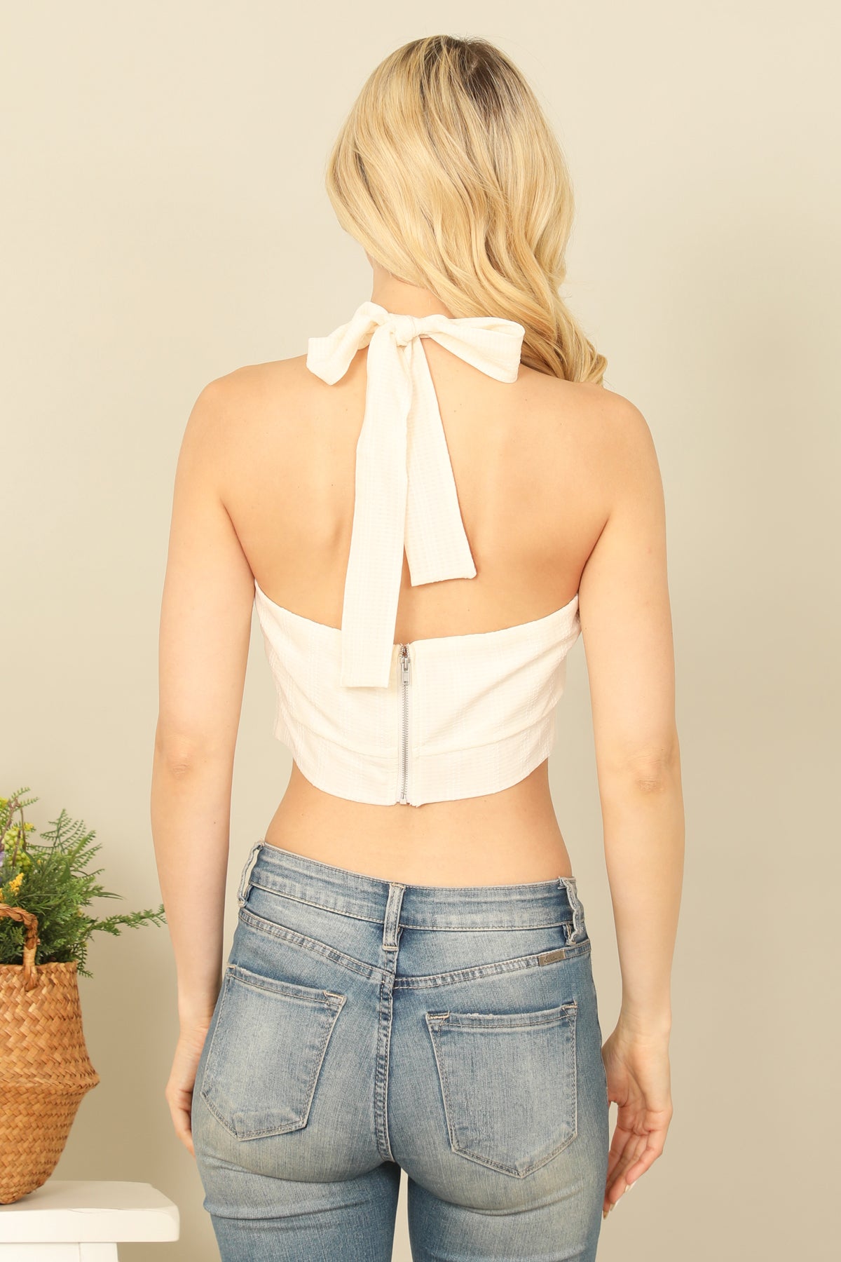 Halter Wide Tie Strap Solid Crop Top