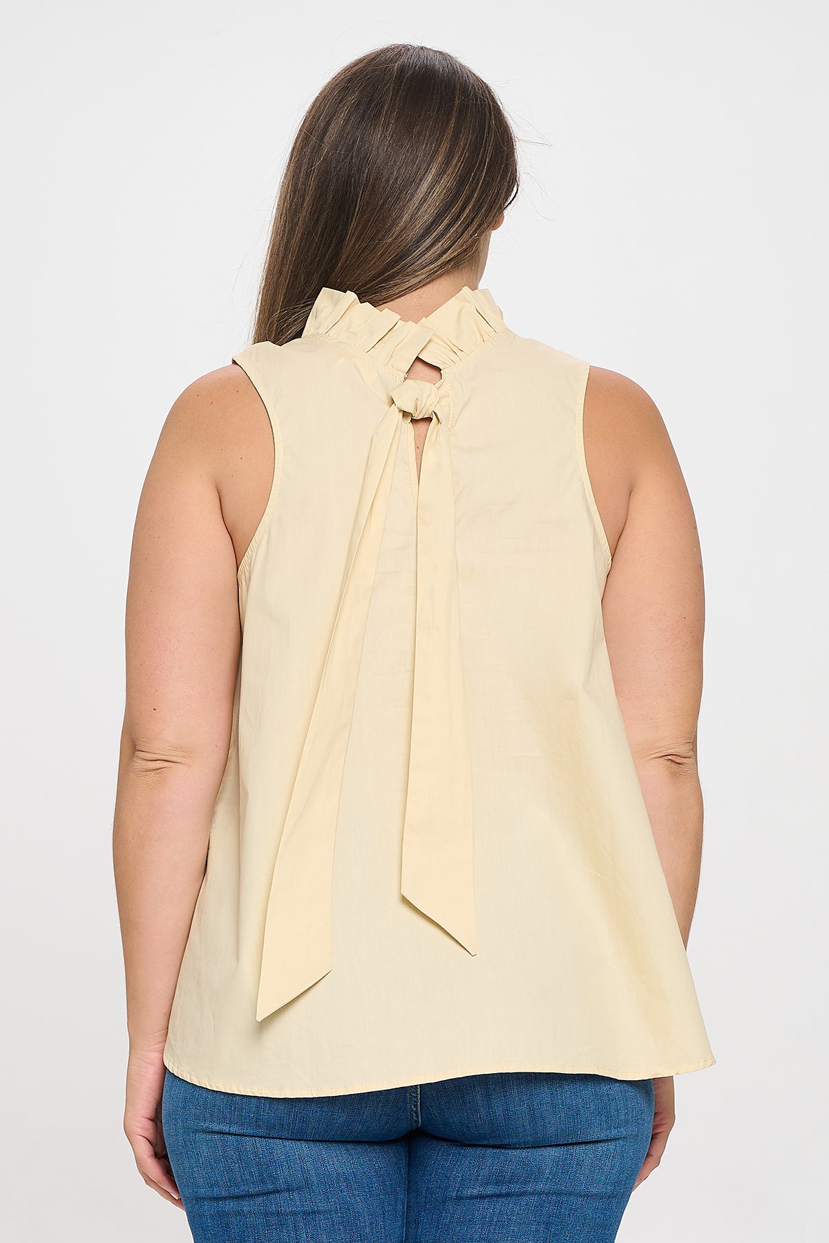 Plus Size Sleeveless Ruffle Neck Solid Top