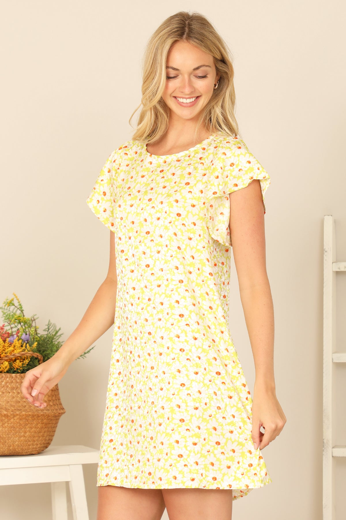 Short Ruffle Sleeve Floral Mini Dress
