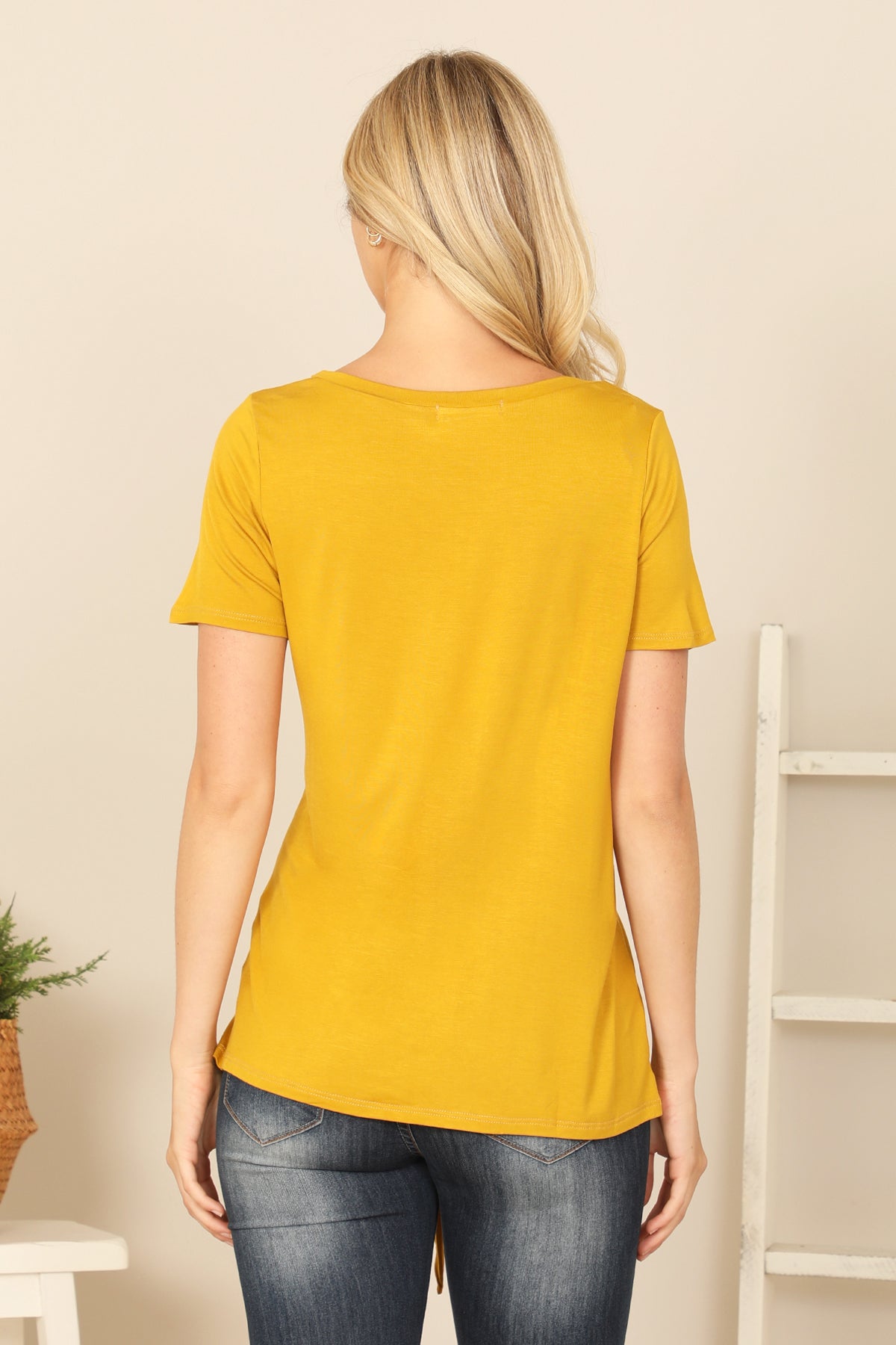 Short Sleeve V-Neck Twist Front Solid Top