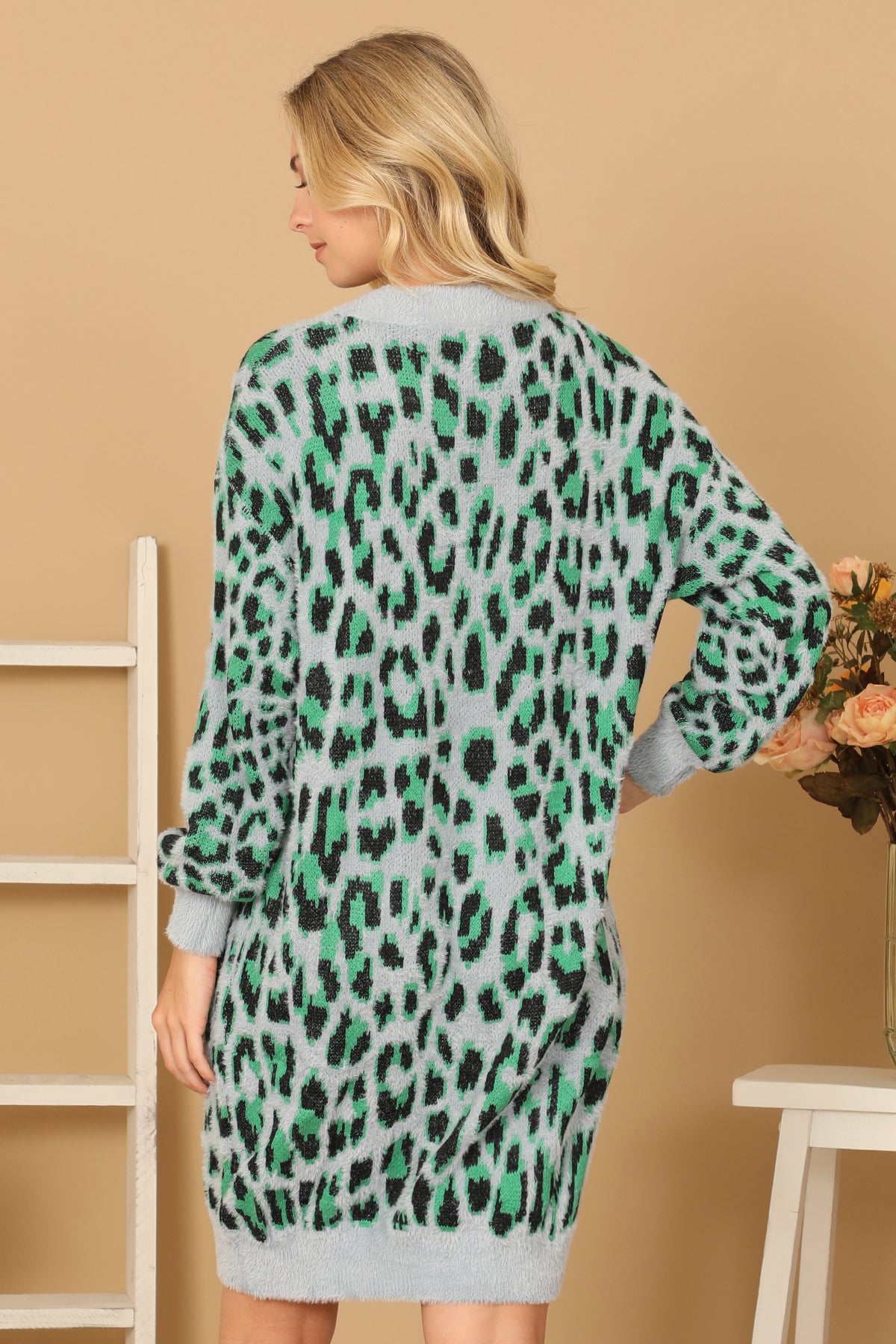 Long Sleeve Leopard Knitted Dress