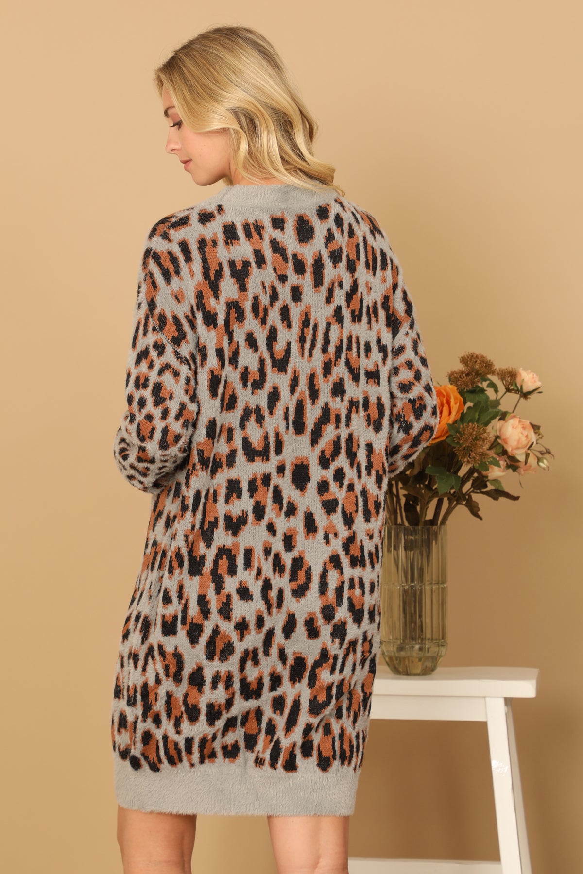 Long Sleeve Leopard Knitted Dress
