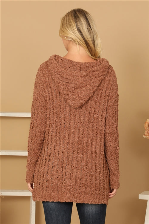 Plus Size Textured Hooded Knit Tunic Sweater