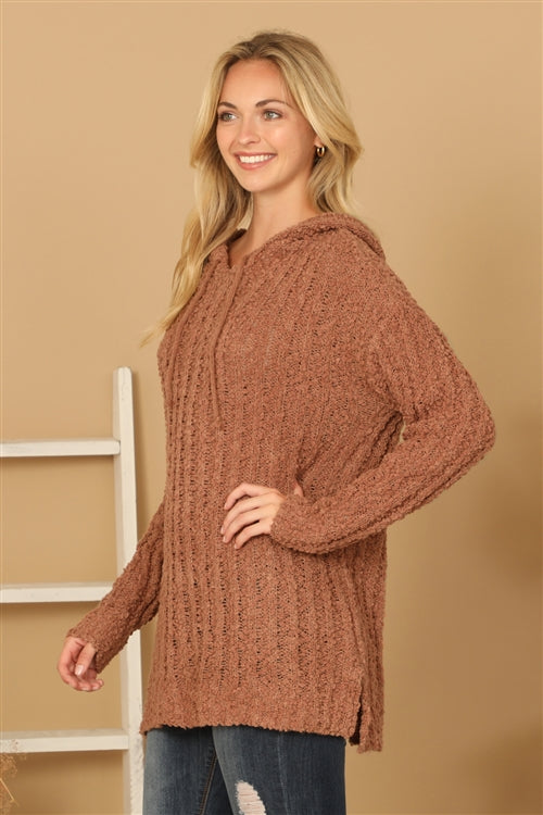 Plus Size Textured Hooded Knit Tunic Sweater
