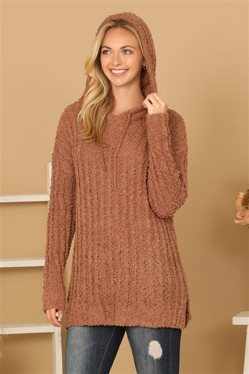 Plus Size Textured Hooded Knit Tunic Sweater
