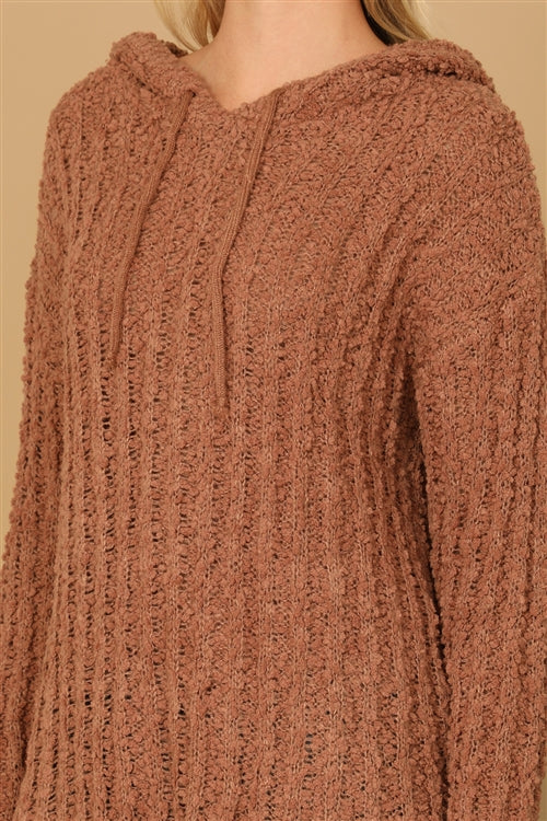 Plus Size Textured Hooded Knit Tunic Sweater