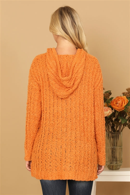Plus Size Textured Hooded Knit Tunic Sweater
