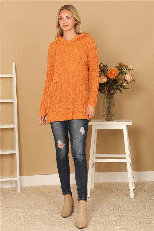 Plus Size Textured Hooded Knit Tunic Sweater