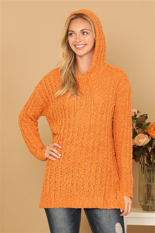 Plus Size Textured Hooded Knit Tunic Sweater