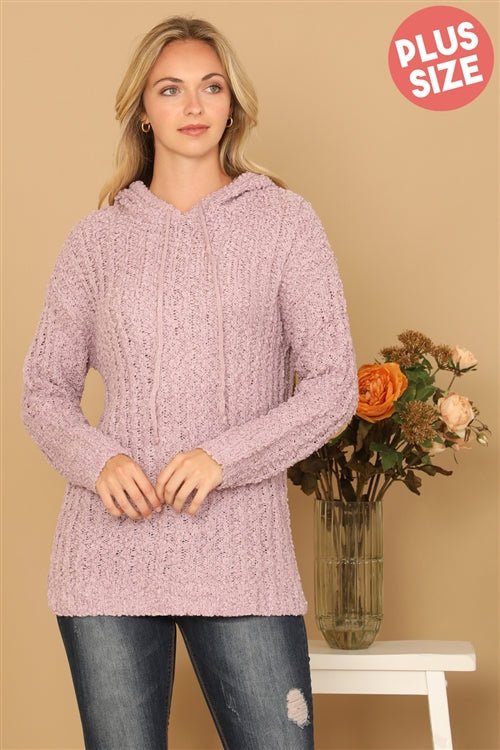 Plus Size Textured Hooded Knit Tunic Sweater