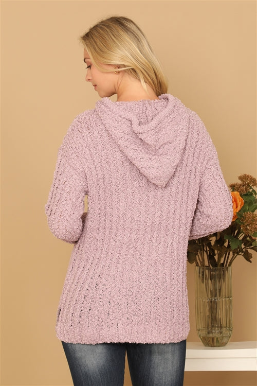 Plus Size Textured Hooded Knit Tunic Sweater