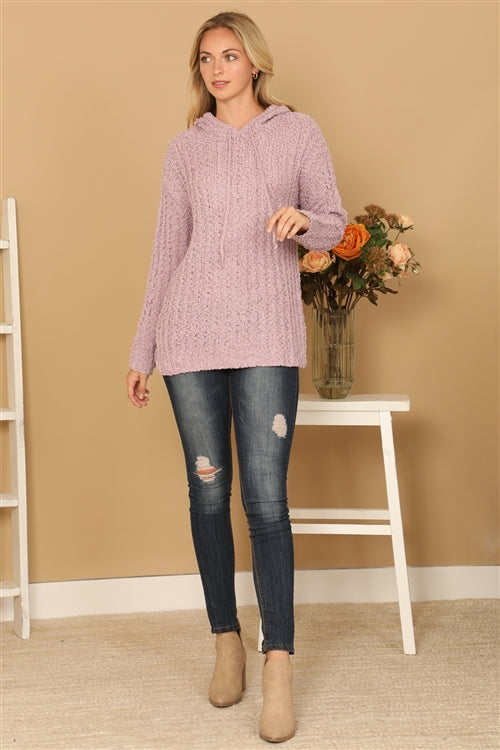 Plus Size Textured Hooded Knit Tunic Sweater