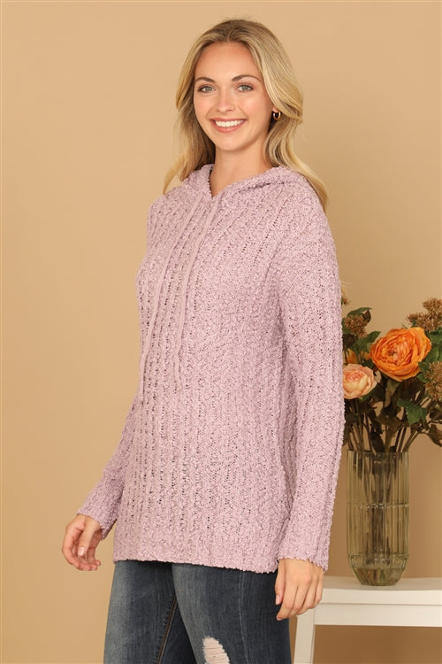 Plus Size Textured Hooded Knit Tunic Sweater