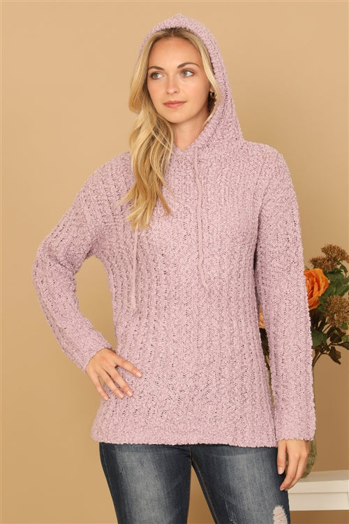 Plus Size Textured Hooded Knit Tunic Sweater