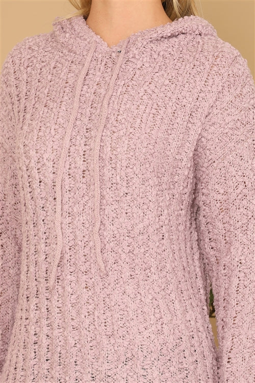 Plus Size Textured Hooded Knit Tunic Sweater