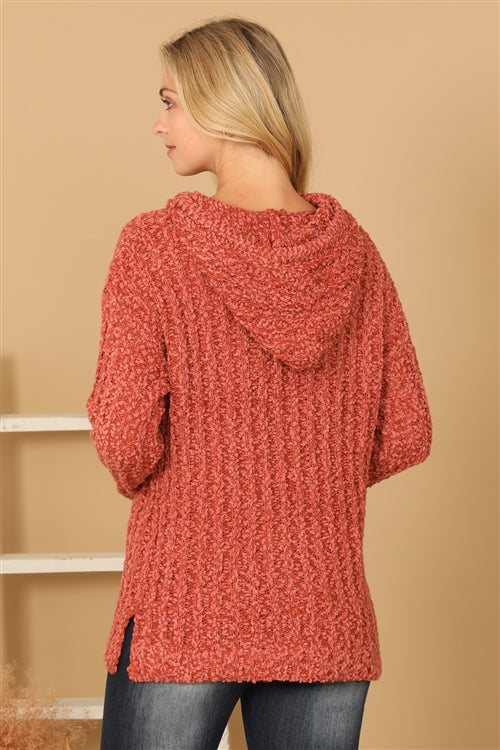 Plus Size Textured Hooded Knit Tunic Sweater