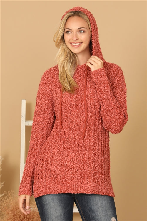 Plus Size Textured Hooded Knit Tunic Sweater