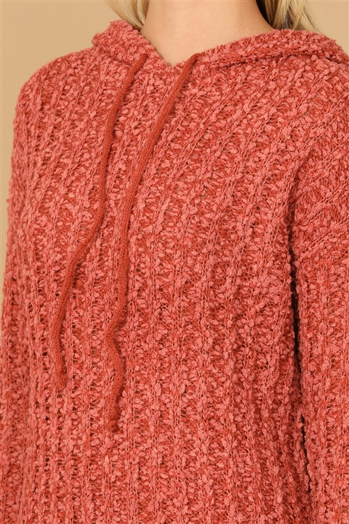 Plus Size Textured Hooded Knit Tunic Sweater