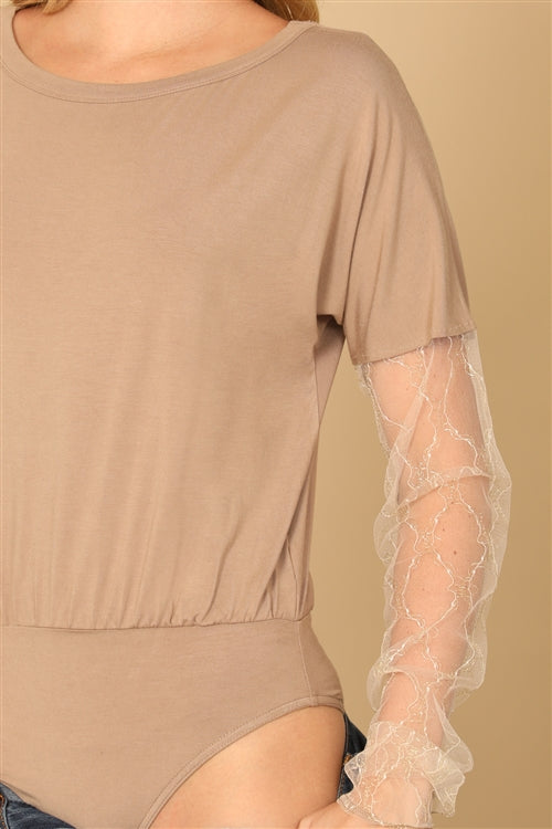 Short Sleeve Lace Sleeve Bodysuit