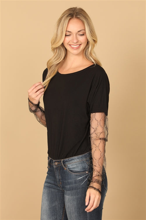 Short Sleeve Lace Sleeve Bodysuit