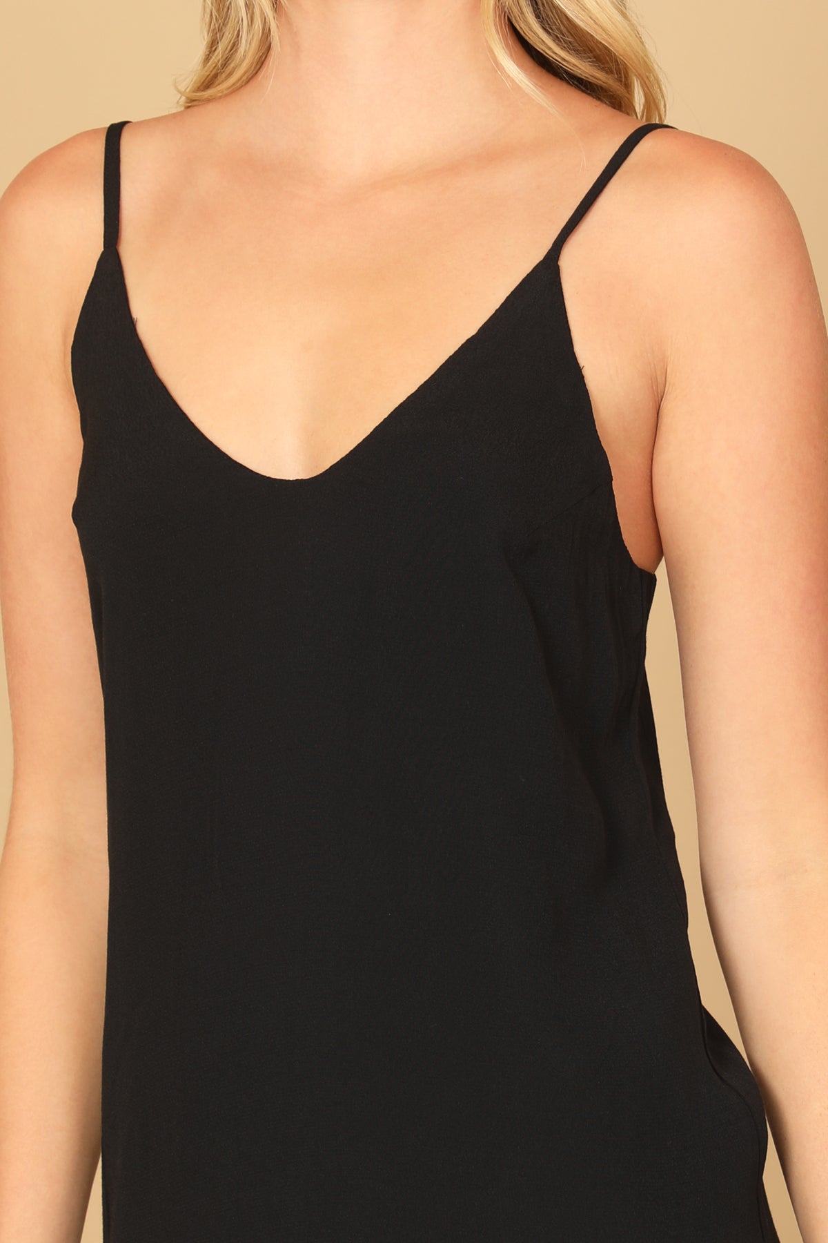 Spaghetti Strap V-Neck Solid Mini Dress