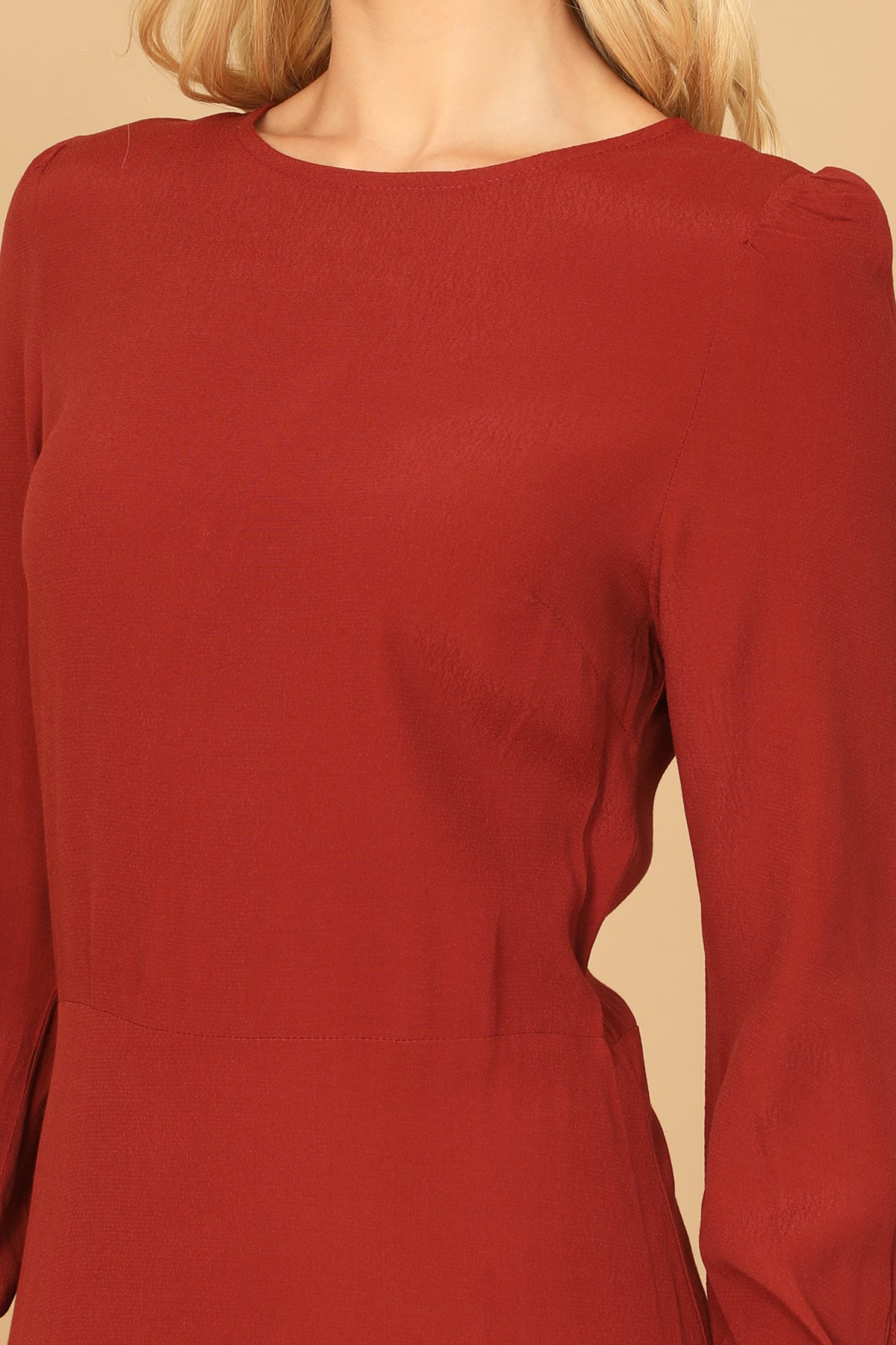 Long Sleeve Tie Cuff A-Line Midi Dress
