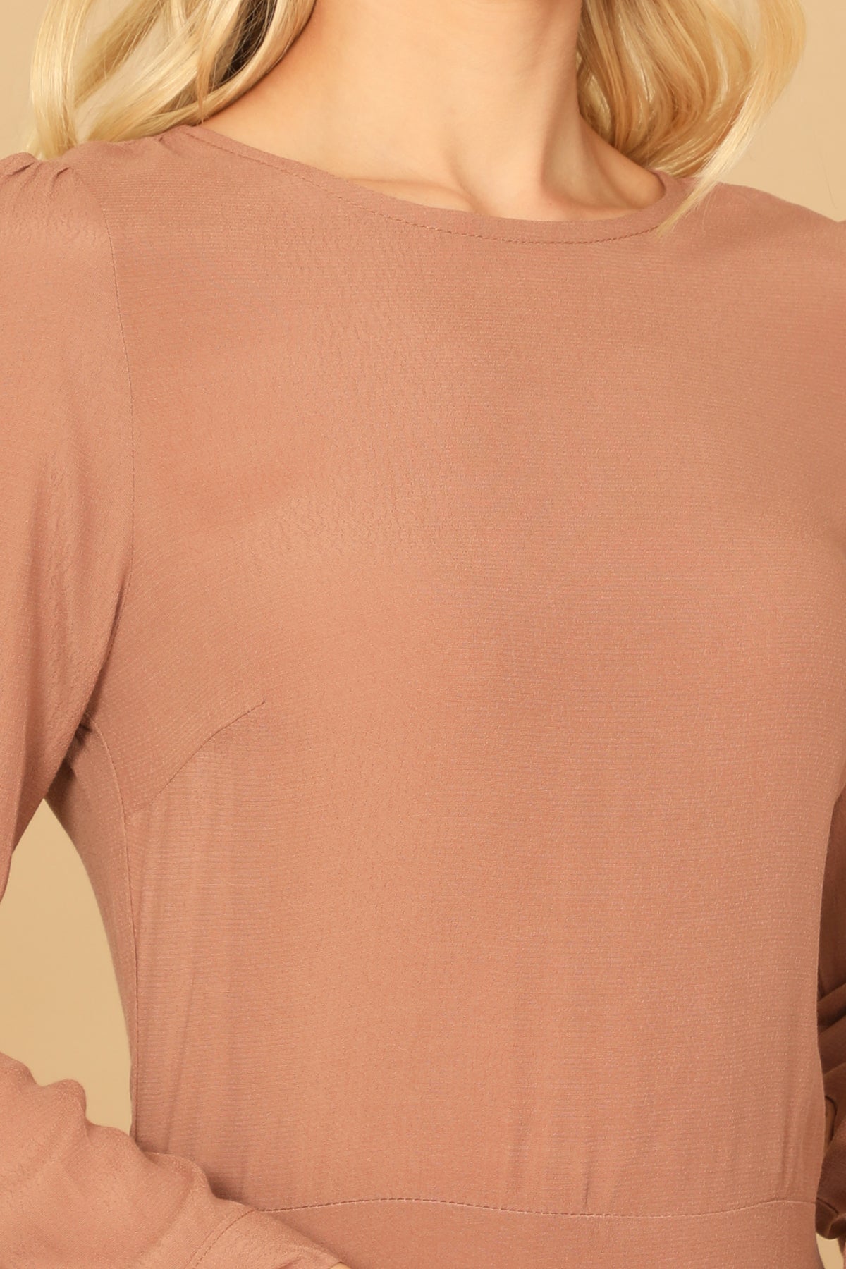 Long Sleeve Tie Cuff A-Line Midi Dress