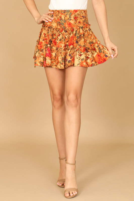 Smocked Floral Bodycon Mini Skirt