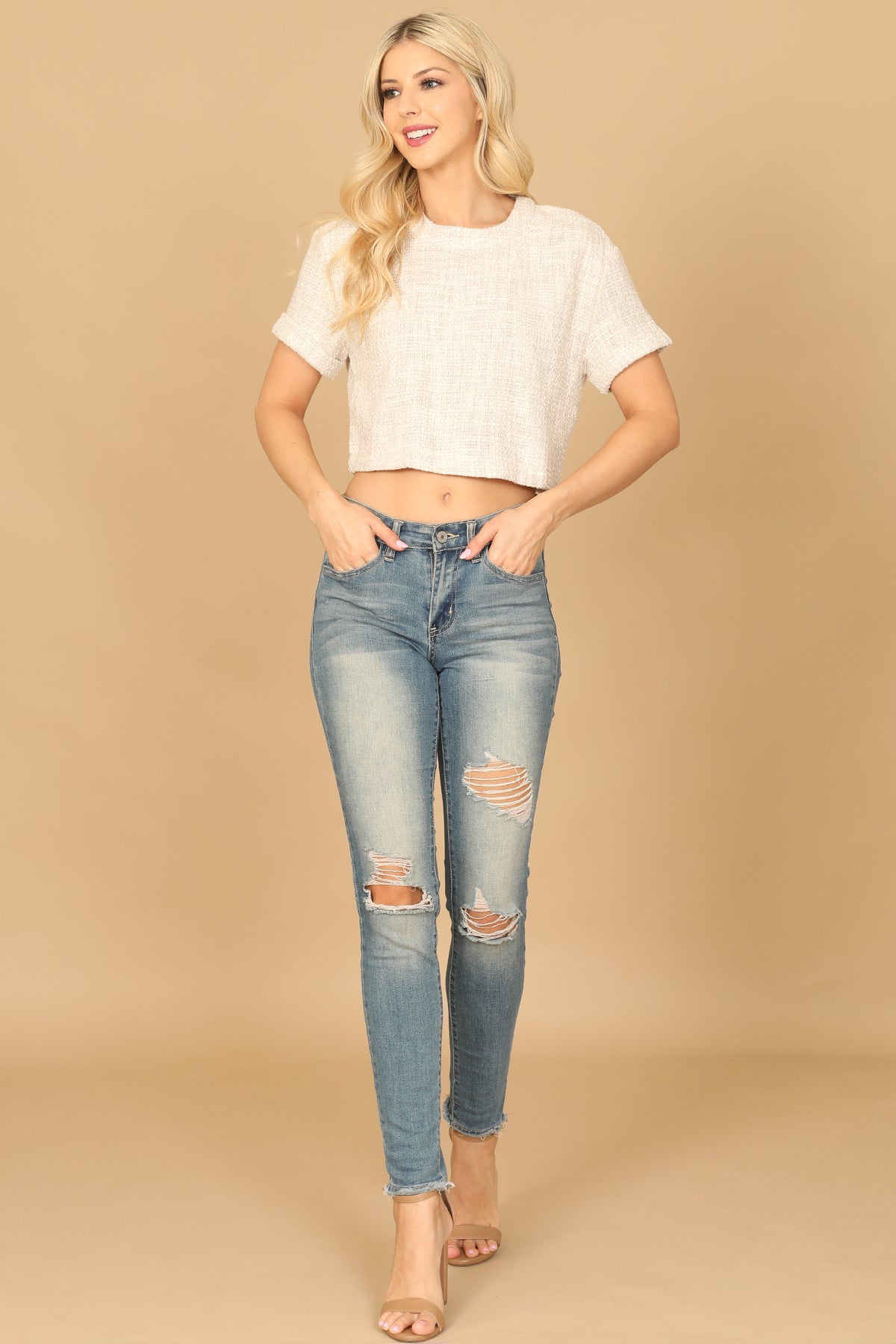 Short Sleeve Textured Crop Top