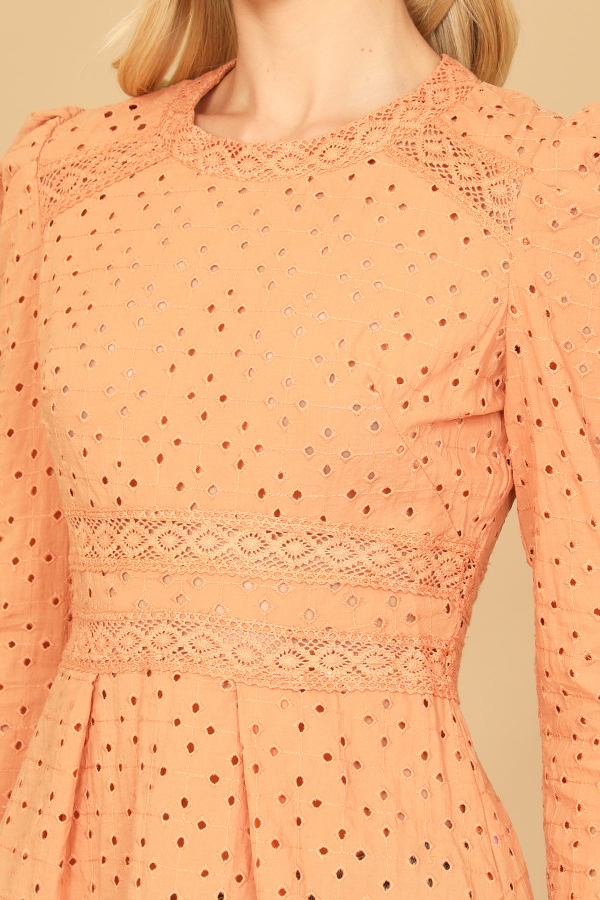 Eyelet Long Puff Sleeve Top