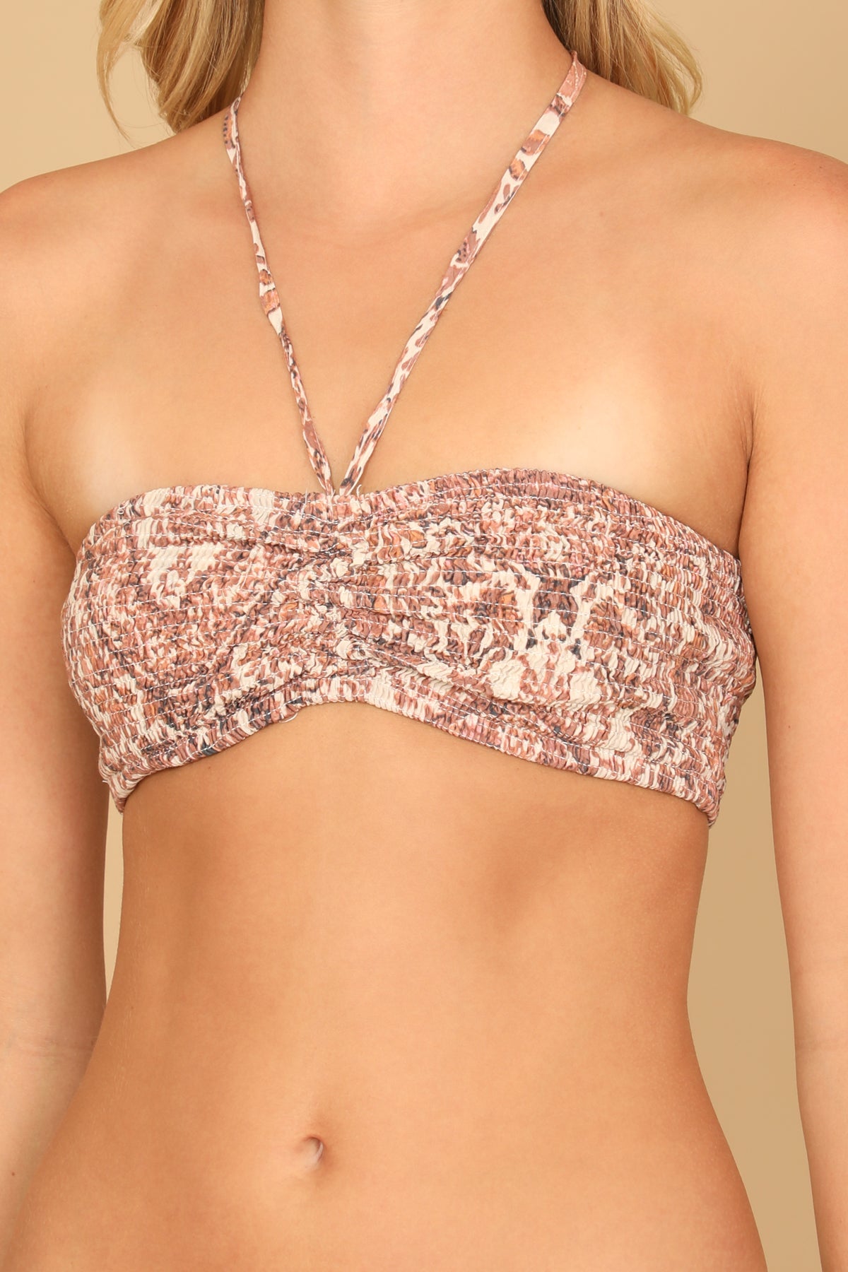 Halter Tie Back Ruched Printed Bralette Top