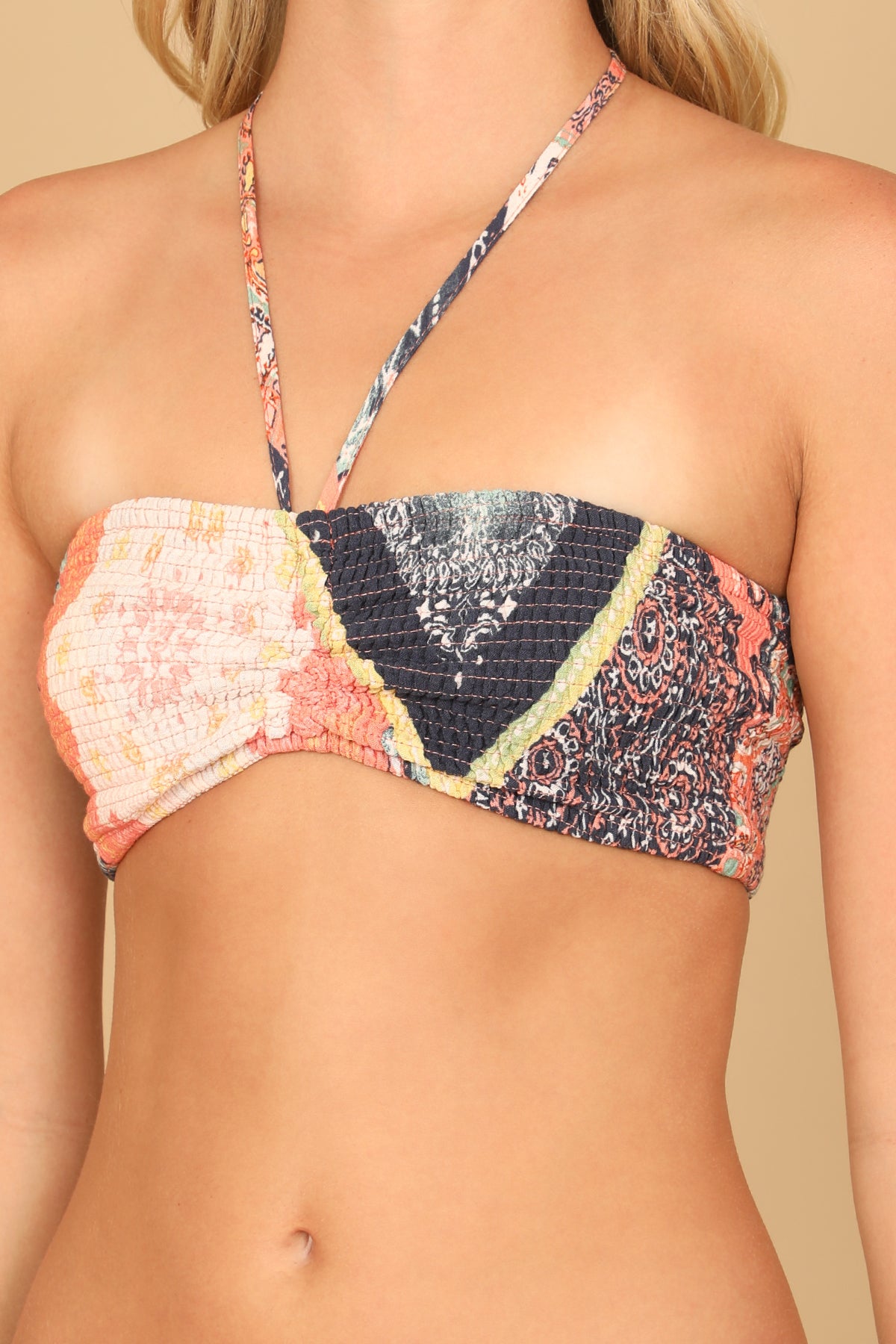 Halter Tie Back Ruched Printed Bandeau Top