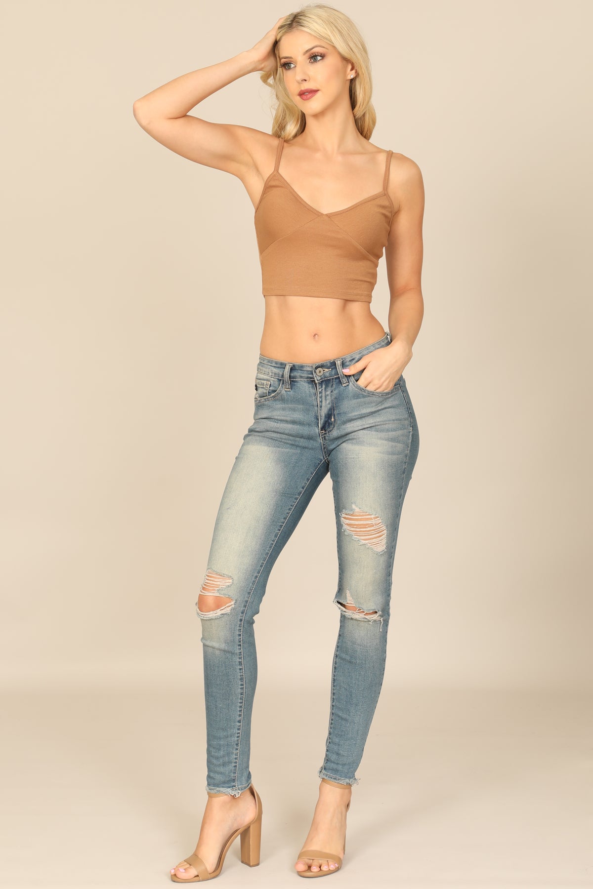 Spaghetti Strap Solid Crop Top