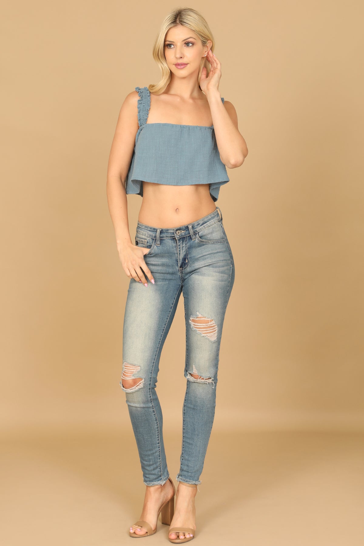 Ruffle Strap Flowy Crop Top