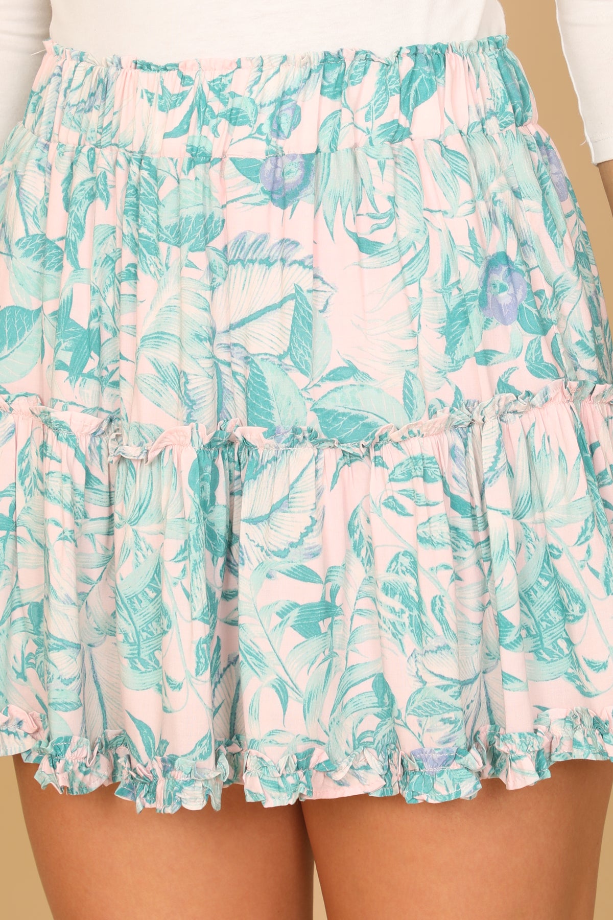 Ruffle Tropical Mini Skirt