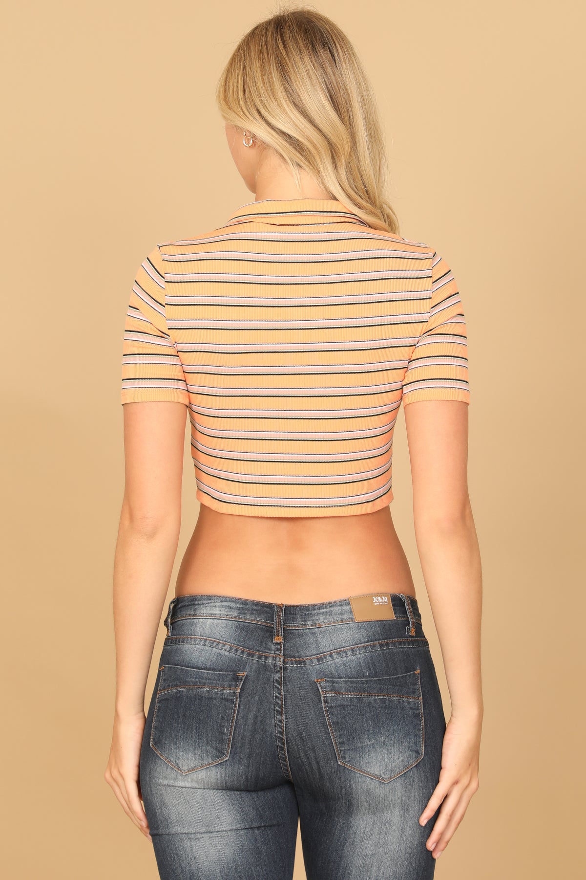 Collared Button Stripe Crop Top